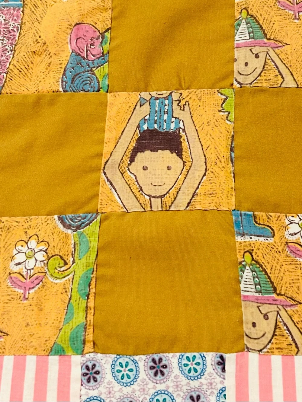 Whimsical Antique handmade cotton patchwork quilt rustic country folk art
